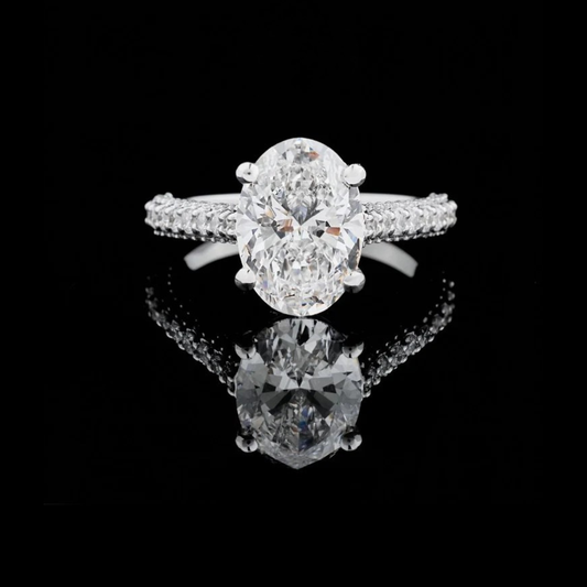 Oval Cut Lab Diamond Pave Setting Anniversary Ring