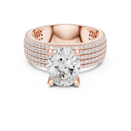 Oval Cut Moissanite Solitaire Multi Row Pave Diamond Engagement Ring - View 2