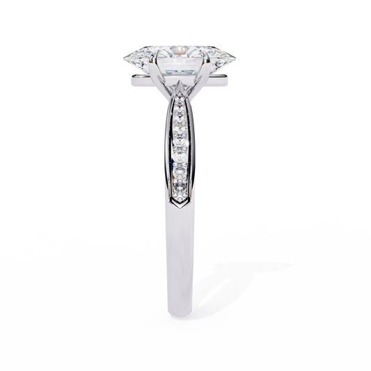 Oval Cut Pave Setting Moissanite Diamond Solitaire Engagement Ring - View 2