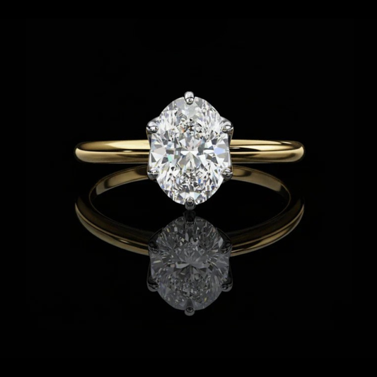Six Pave Setting Oval Lab Diamond Solitaire Engagement Ring