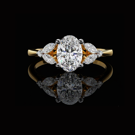 Oval Cut Moissanite Diamond Engagement Ring With Marquise Side Stones
