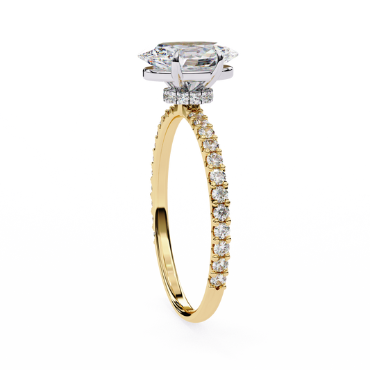 Oval Cut Lab Diamond Solitaire Engagement Ring Micro Pave Band - View 2