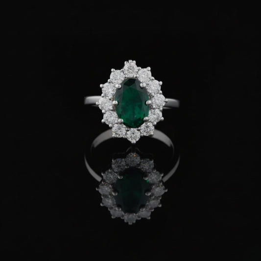 Oval Halo Ring With Green Lab Diamond
