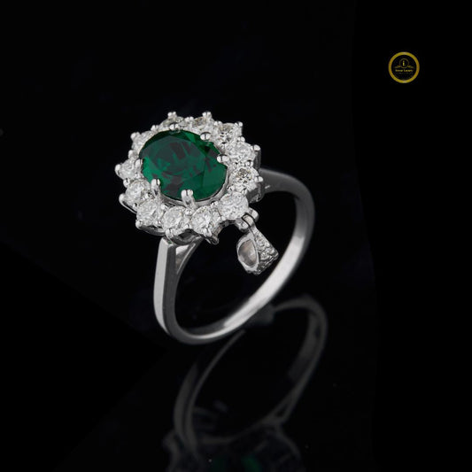 Oval Halo Ring With Green Lab Diamond - View 2