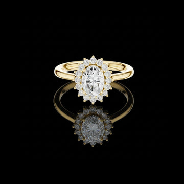 Oval Cut Halo Lab Grown Diamond Ring with Pave Band