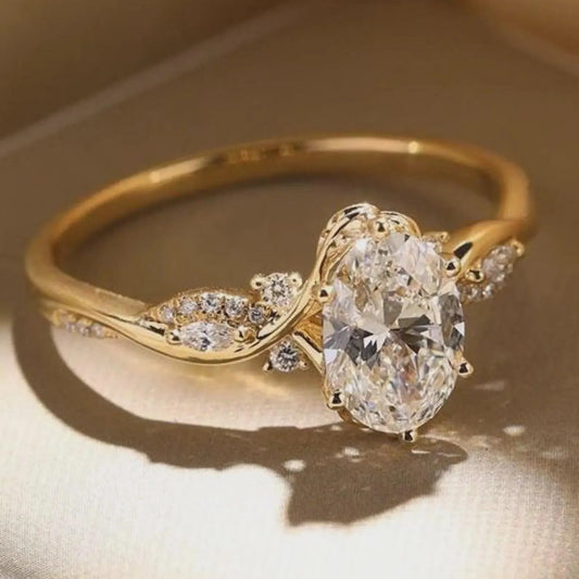 Oval Moissanite Wedding Bridal Ring With Round Side Stone - View 2