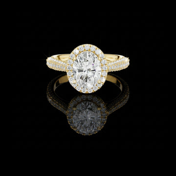 Oval Cut Halo Lab Grown Diamond with Triple Pave Band Ring