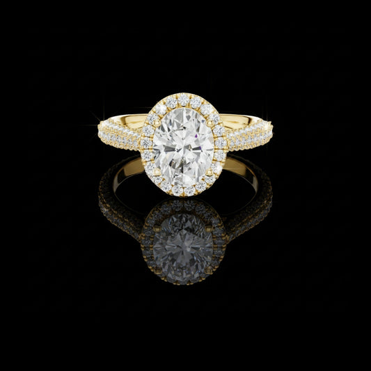 Oval Cut Halo Lab Grown Diamond with Triple Pave Band Ring