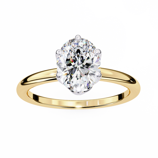Six Pave Setting Oval Lab Diamond Solitaire Engagement Ring - View 2