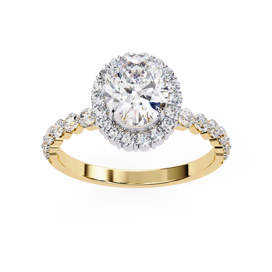 Classic Oval Halo Moissanite Diamond Engagement Ring With Pave Band - View 2