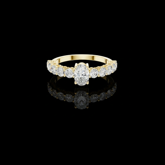 Oval Cut Moissanite Diamond Engagement Ring With Half Eternity Band