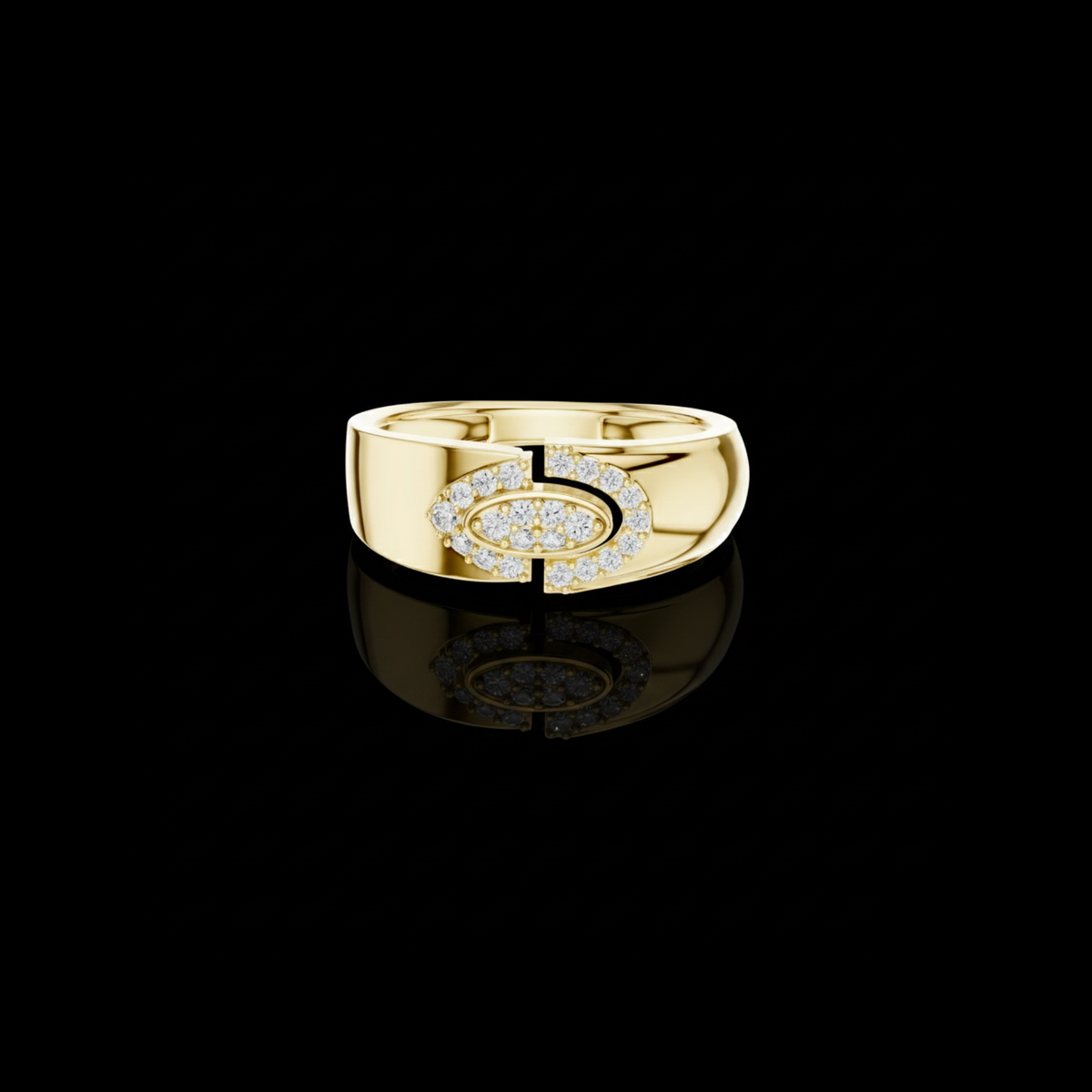 Round Cut Lab Grown Diamond Men's Modern Split Link Pave Gold Engagement Ring