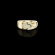 Round Cut Moissanite Diamond Men's Modern Split Link Pave Gold Engagement Ring