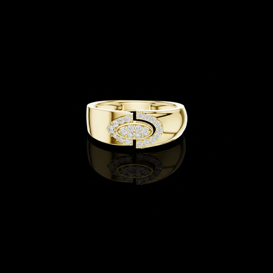 Round Cut Moissanite Diamond Men's Modern Split Link Pave Gold Engagement Ring
