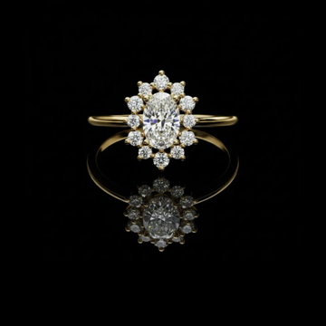 Oval Halo Moissanite Diamond Floral Ring