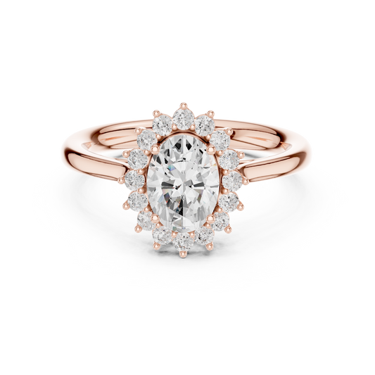 Oval Cut Halo Lab Grown Diamond Ring with Pave Band - View 2