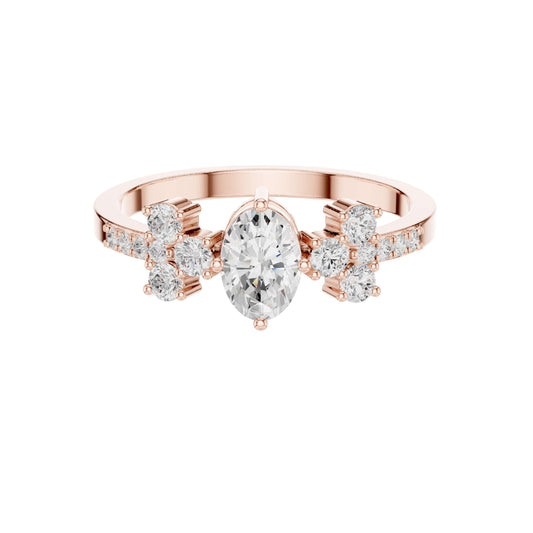 Side Floral Oval Lab Diamond Wedding Ring For Women - View 2