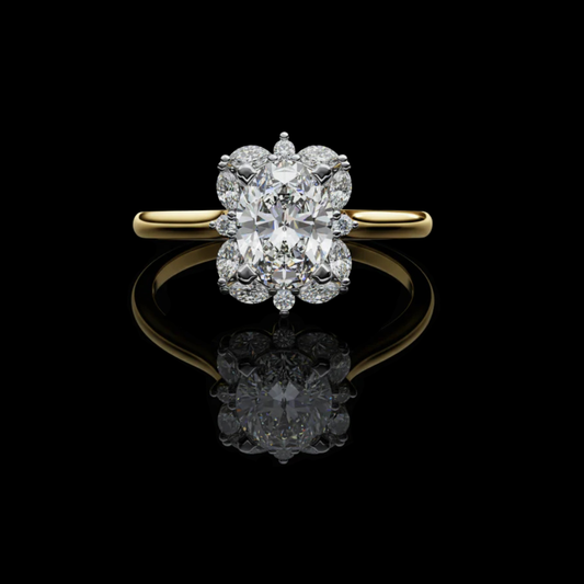 Oval Cut Diamond Floral Cluster Halo Lab Diamond Ring