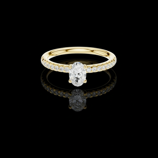 Pave Setting Halo Oval Cut Lab Diamond Solitaire Engagement Rings
