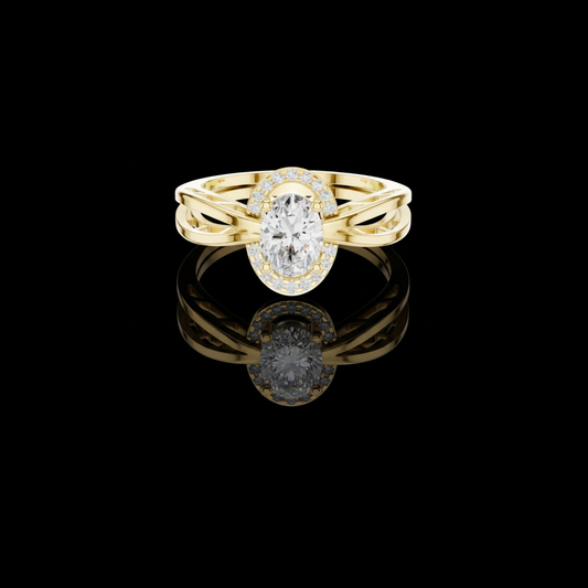 Oval Cut Moissanite Diamond Halo Split Band Engagement Ring