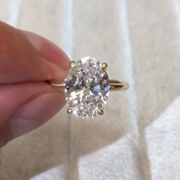 Oval Cut Lab Diamond Solitaire Hidden Halo Delicate Ring