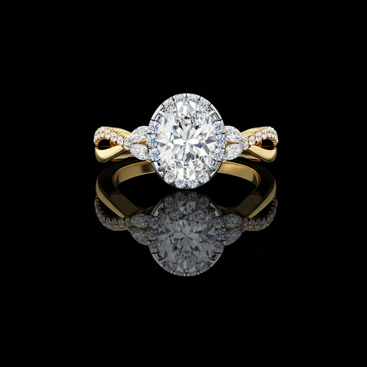 Oval Cut Moissanite Diamond Ring with Twisted Infinity Band