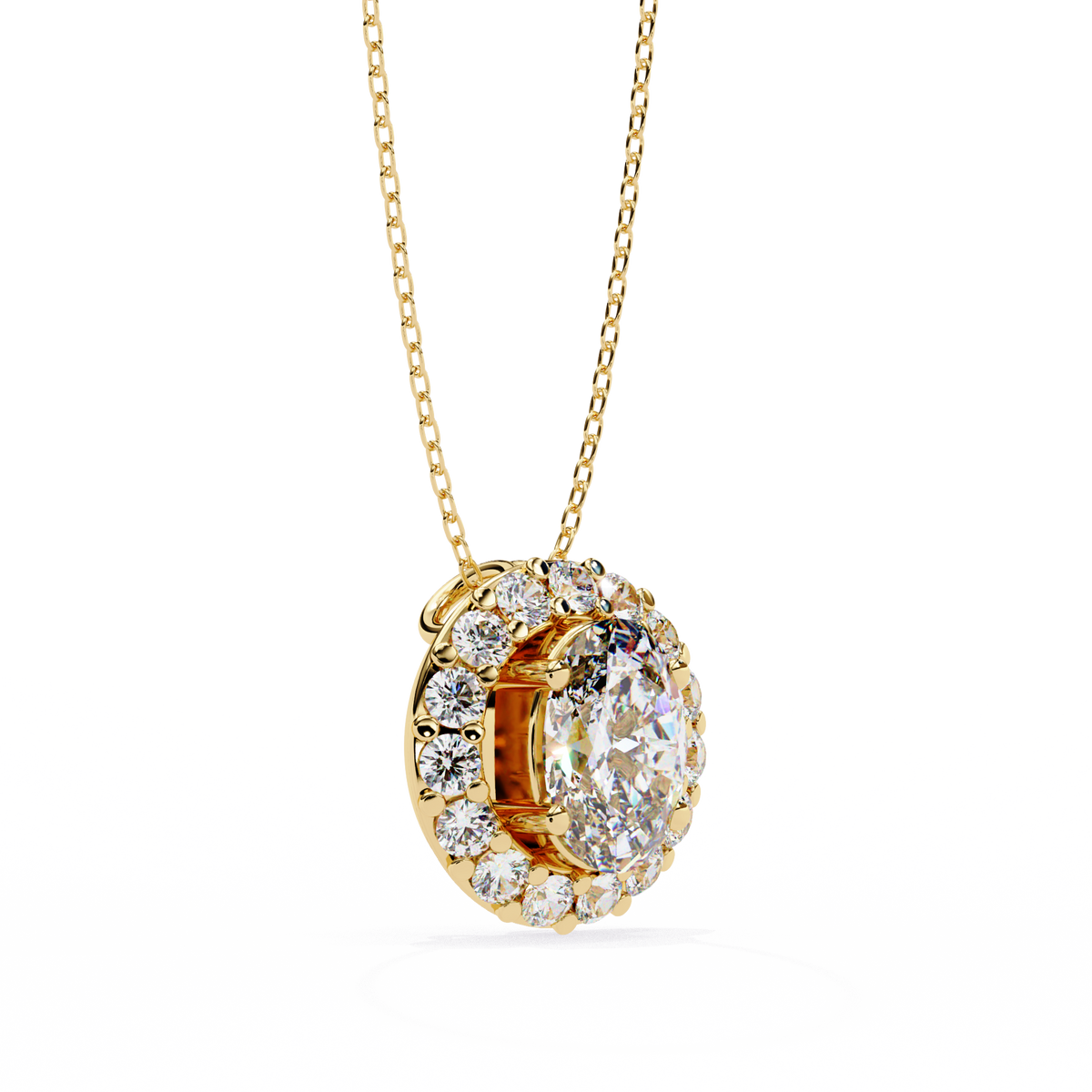 Oval Cut Lab Grown Diamond Halo Pendant with Round Accent Stones - View 5