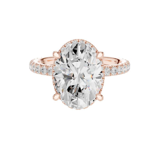 Hidden Halo Oval Cut Moissanite Diamond Pave Engagement Ring - View 2