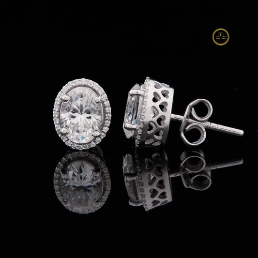 Oval Cut Halo Stud Lab Diamonds Earring Set with Micro Pave Accent - View 2