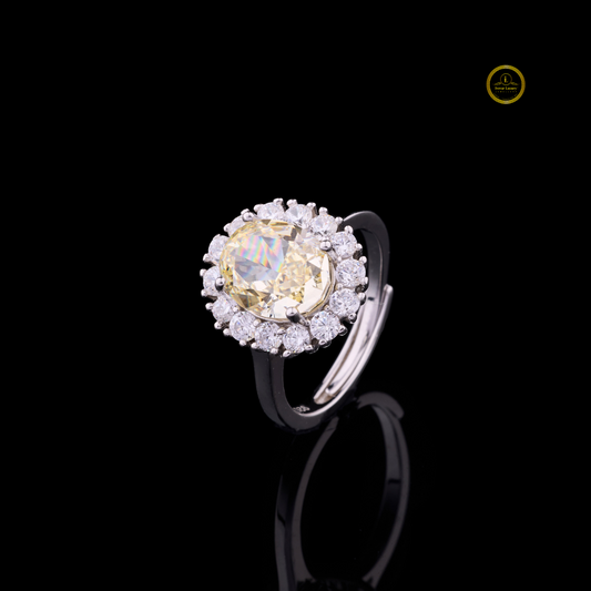 Halo Fancy Intense Yellow Oval Moissanite Diamond Wedding Ring With Pave Setting - View 2