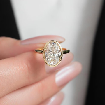 Oval Bezel Cathedral Set Moissanite Diamond Ring with Hidden Halo