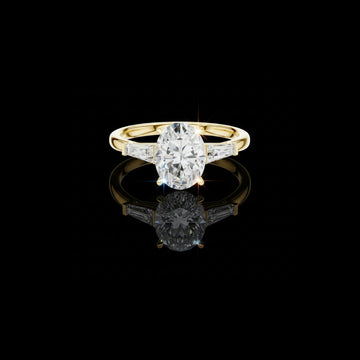 Three Stone Oval Lab Diamond Ring With Baguette Side Stone