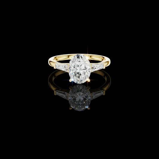 Three Stone Oval Lab Diamond Ring With Baguette Side Stone