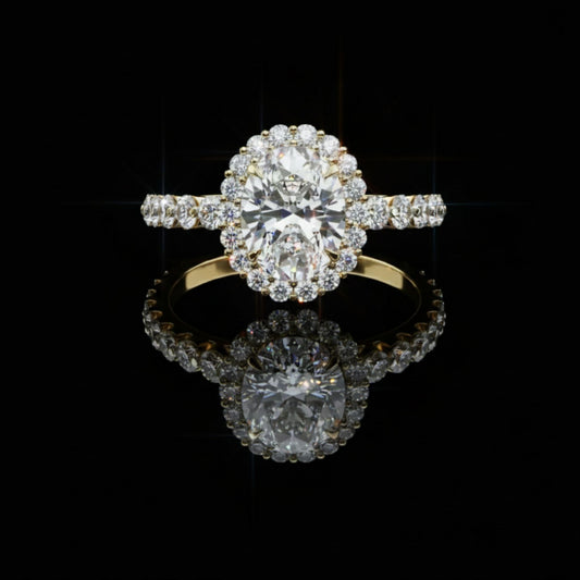 Classic Oval Halo Lab Diamond Engagement Ring With Pave Band