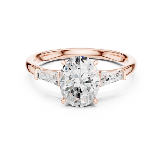 Three Stone Oval Moissanite Diamond Ring With Baguette Side Stone - View 2