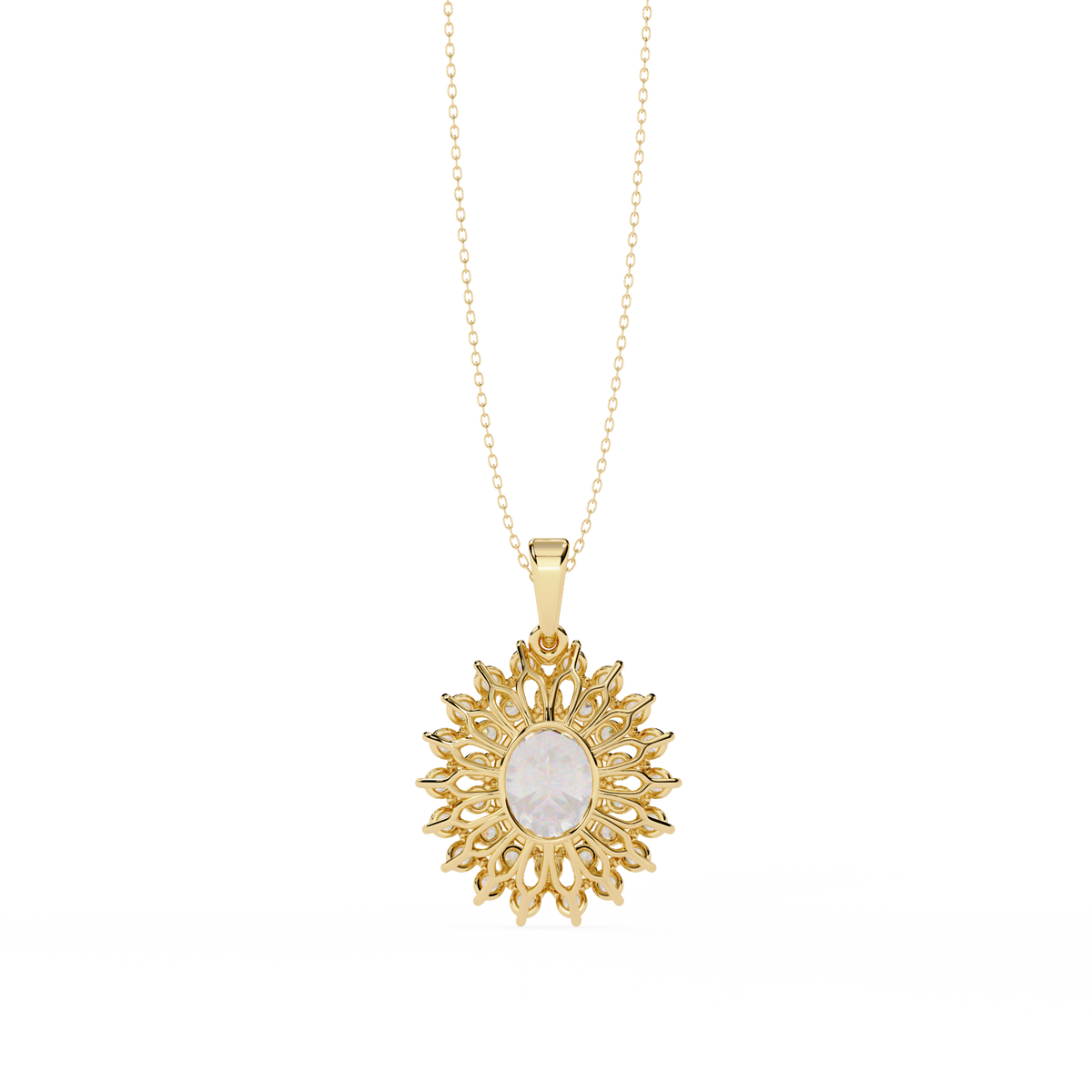 Round Sunburst Inspired Moissanite Diamond Necklace - View 8
