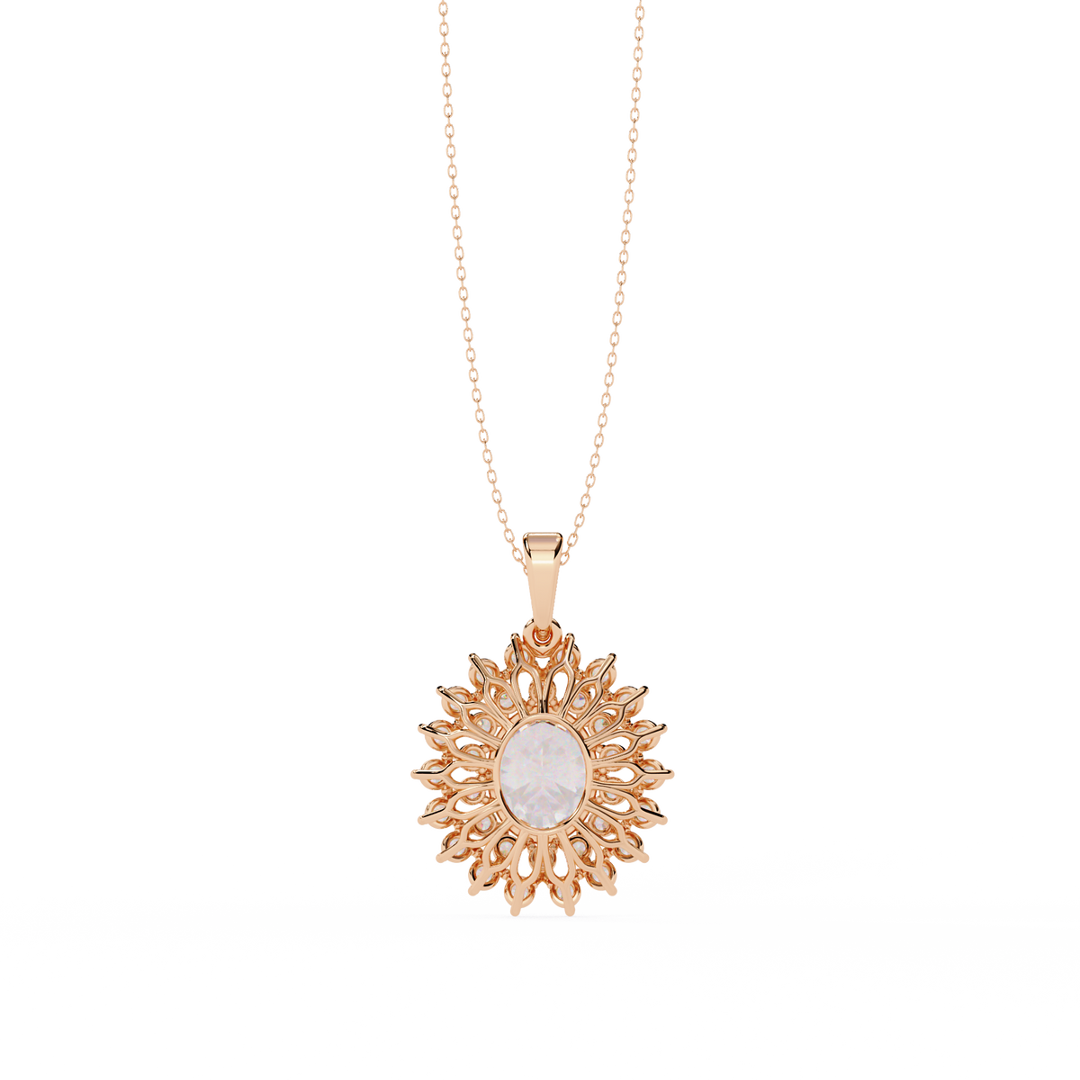 Round Sunburst Inspired Lab Grown Diamond Necklace - View 9