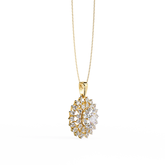 Round Sunburst Inspired Moissanite Diamond Necklace - View 2