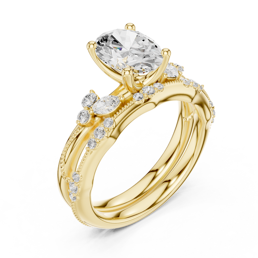 Stunning Oval Cut Lab Diamond Bridal Ring Set - View 2
