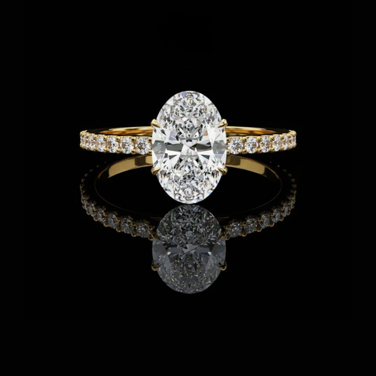 Oval Cut Moissanite Diamond Solitaire Engagement Ring Micro Pave Band