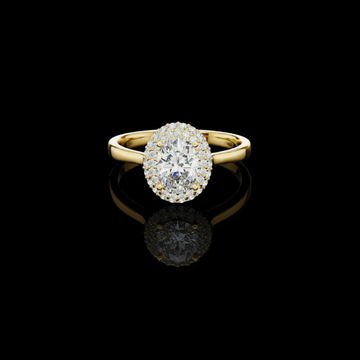Oval Cut Halo Moissanite Diamond with Cathedral Band Ring