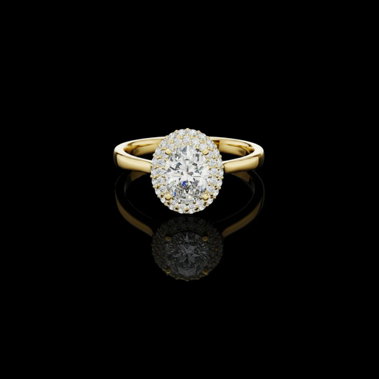 Oval Cut Halo Lab Diamond with Cathedral Band Ring