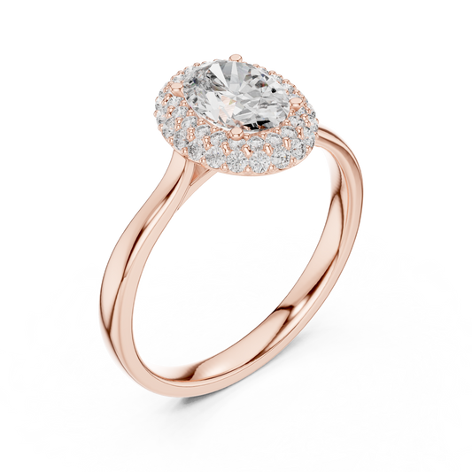 Oval Cut Halo Lab Diamond with Cathedral Band Ring - View 2