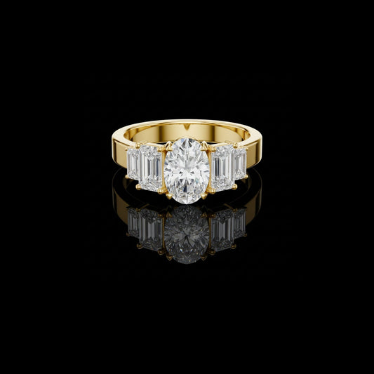 Oval With Side Emerald Cut Moissanite Diamond Engagement Ring