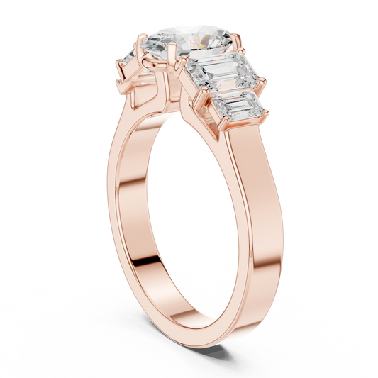 Oval With Side Emerald Cut Moissanite Diamond Engagement Ring - View 2