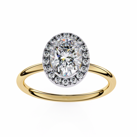 Oval Cut Halo Moissanite Diamond Ring with Slim Band - View 2