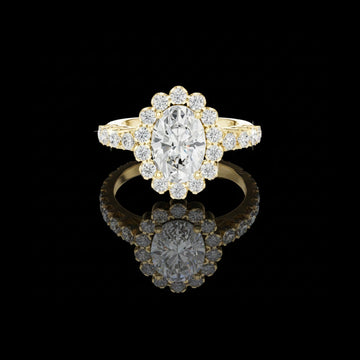 Oval Cut Scalloped Halo Lab Diamond Ring
