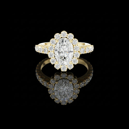 Oval Cut Scalloped Halo Lab Diamond Ring
