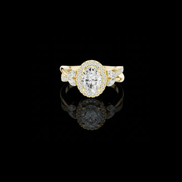 Oval Cut Halo Lab Grown Diamond Twisted Split Shank Ring