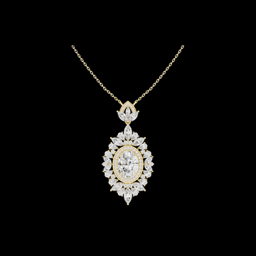 Intricate Oval Lab Grown Diamond Marquise Sunburst Halo Pendant